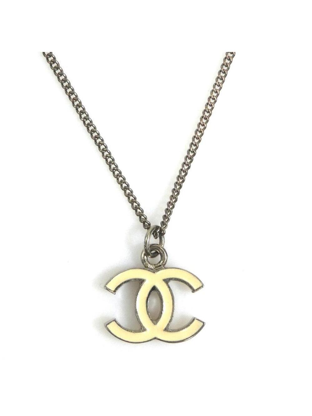 Auth Chanel Cc Logo Necklace Silver/Off #363518C31B